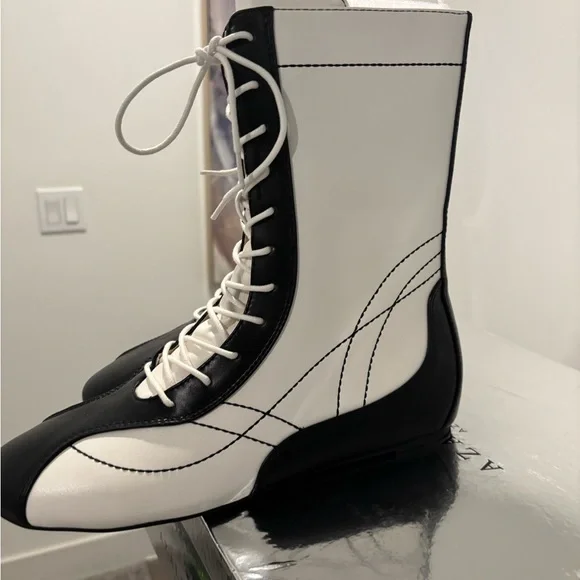 AKIRA Black and White Lace Up Boots - Picture 3 of 5